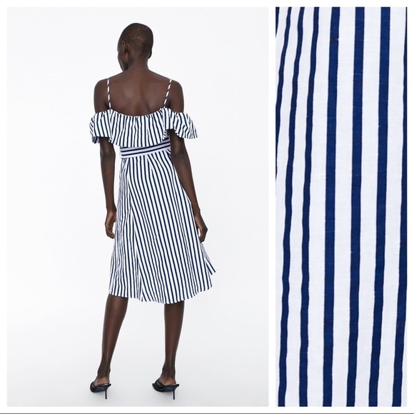NWOT. Zara Linen Striped Midi Dress. Size XS. - Picture 3 of 8